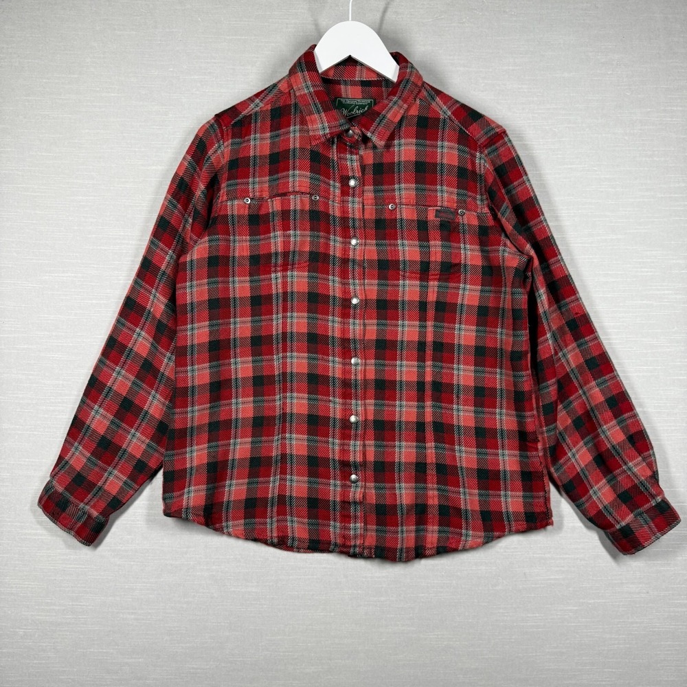 Woolrich Shirt Womens Large Red Plaid Button Down Soft Classic Work Casual
